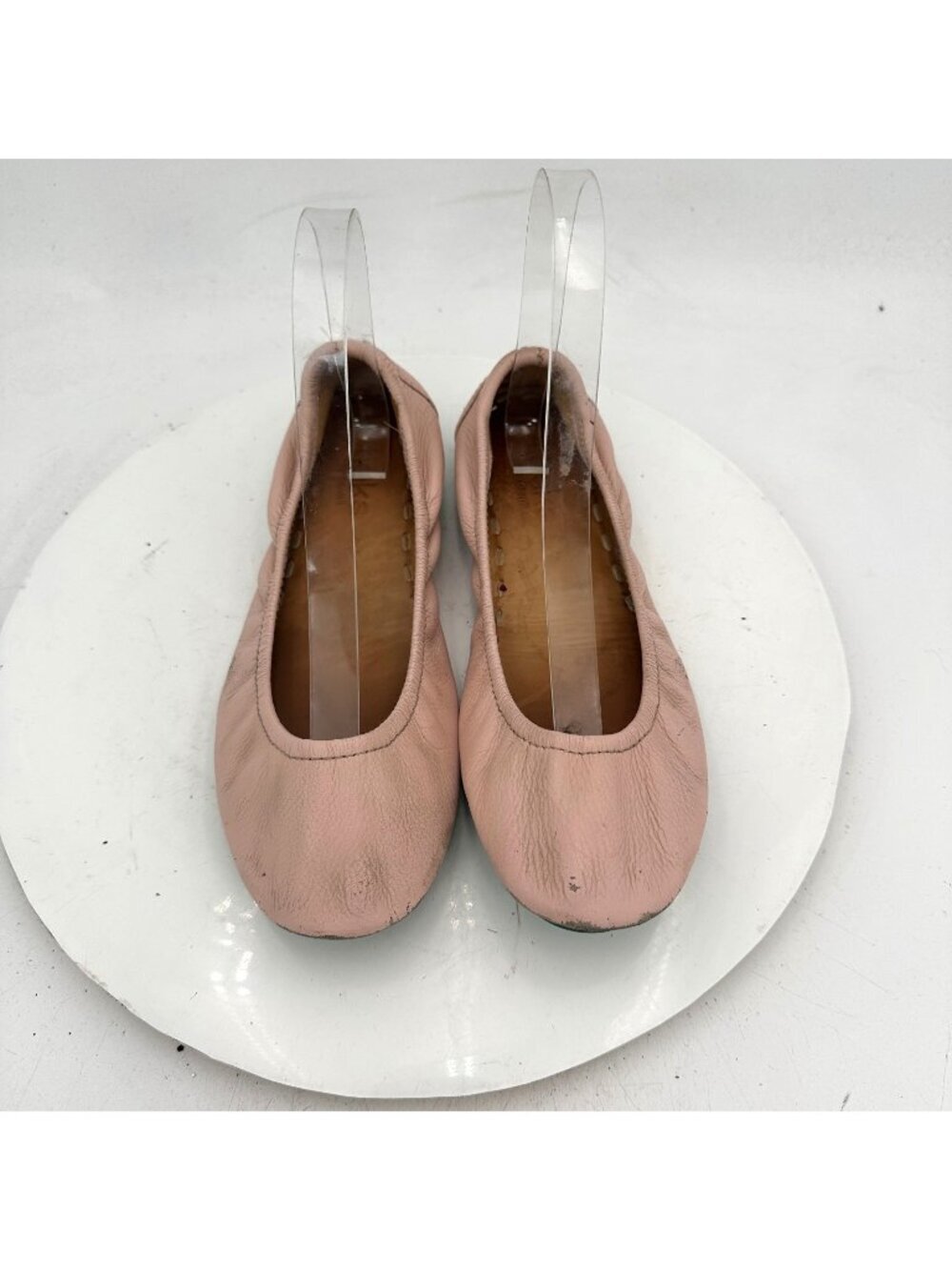 Tieks By Gavrieli Women Size 7 Baby Pink Leather Teal Accents Ballet Flat Shoes